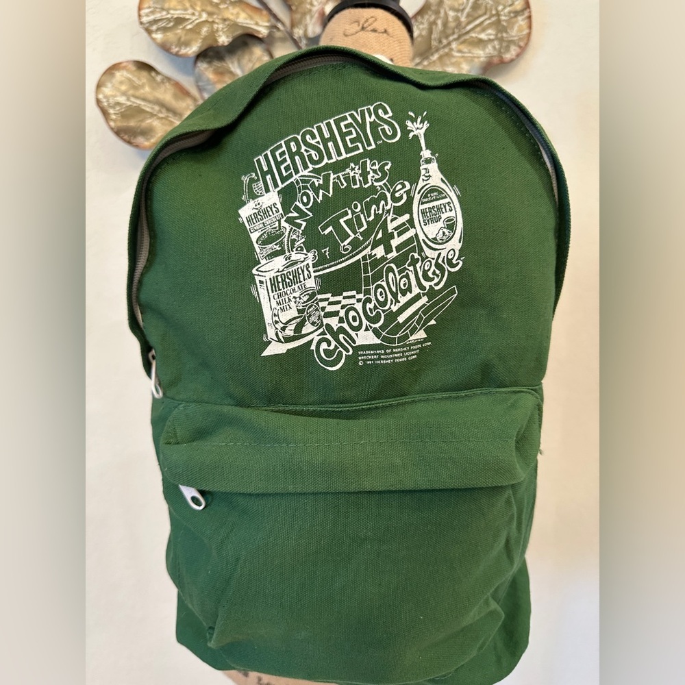 Vintage 1991 Hershey’s Chocolate Backpack Green Graphic 90s Retro - Picture 2 of 7